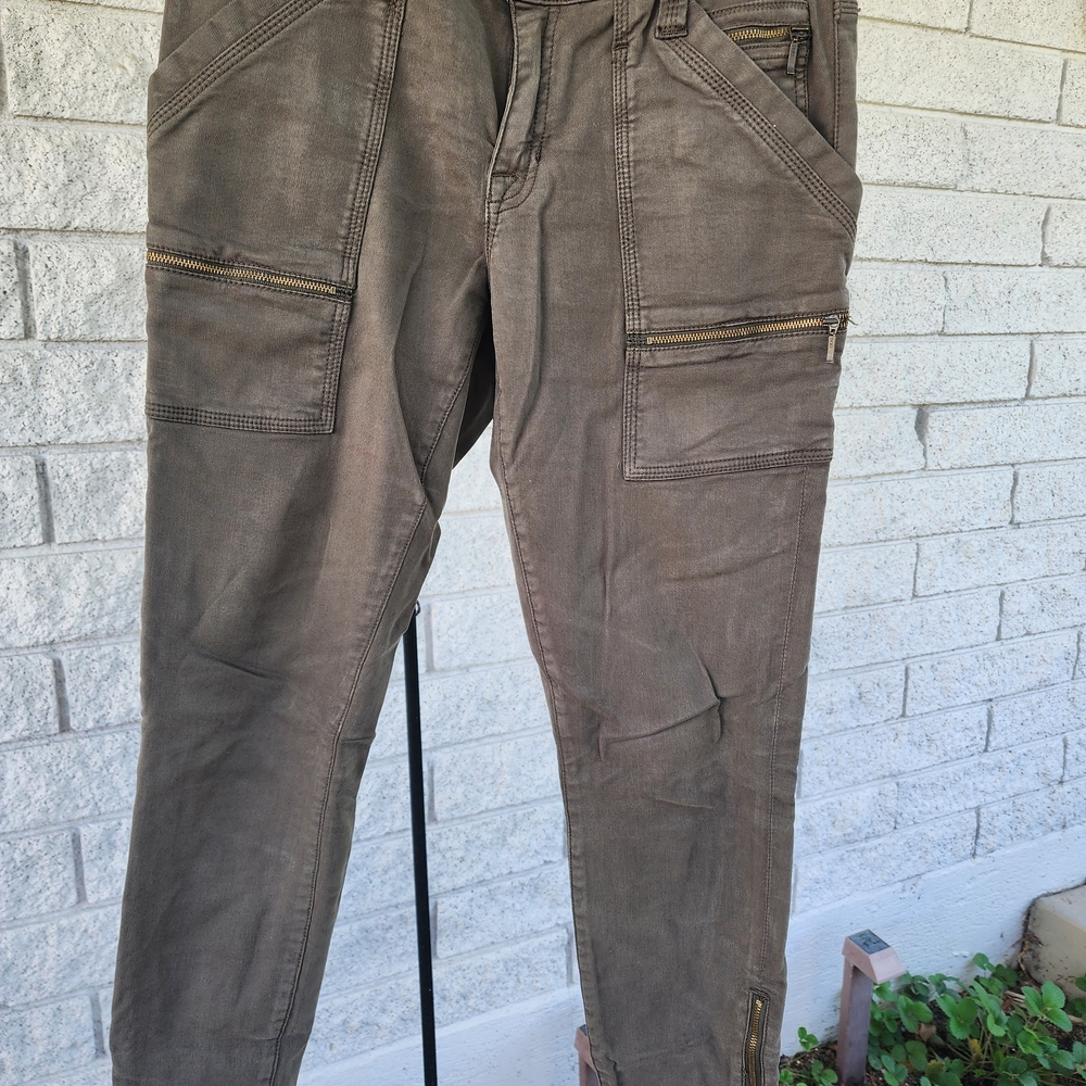 Joie Taupe Skinny Jeans with Gold Zipper Accents